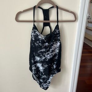 Women’s Black and White Patterned Champion Swim One Piece Racerback Swimsuit